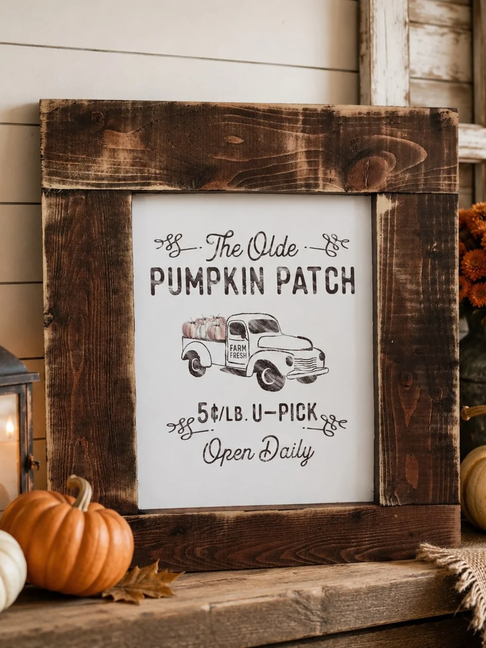 Rustic Pumpkin Patch Framed Wall Art - Brown and White